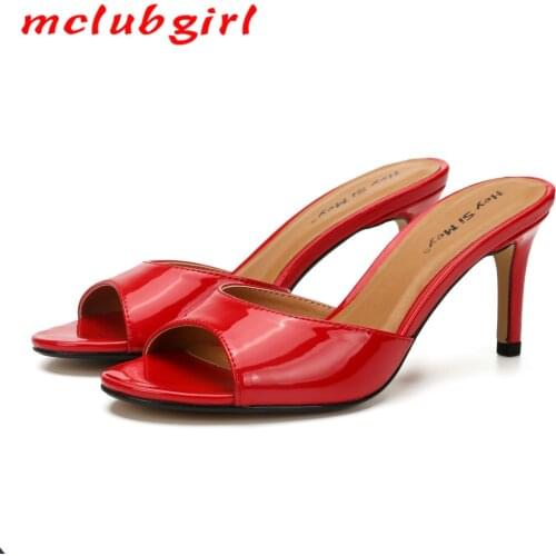 Mclubgir Women Red Sexy FIsh Toe Sandals Heels Pumps for Women Lady Fashion Shoes Style High-heeled Womens Cool Slippers ZQJ