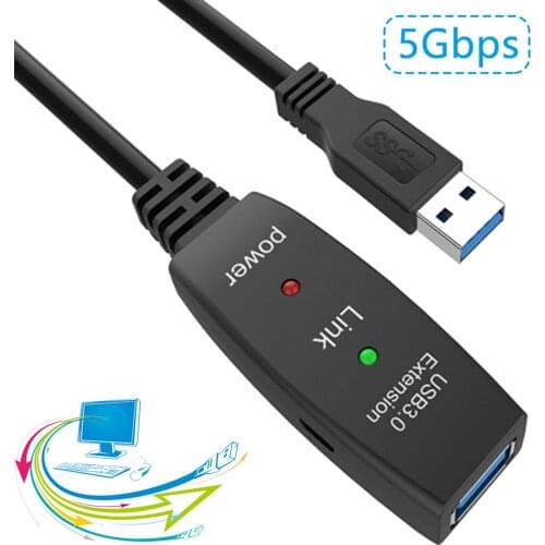 USB 3.0 Extension Cable Male to Female USB Extender Cable High Speed 5Gbps Built-in signal chip micro power port 5-30M Extension