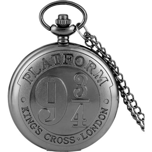Concise Harry Acceaory 9 3/4 Black Pocket Watch for Men Nine and Three Quarters Pattern for Boys Alloy Slim Chain Girls Necklace