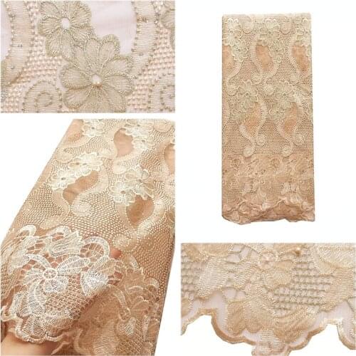 Embroidery Wedding Nigerian Lace Fabric 2019 High Quality Lace 5yard White French Lace Fabric Gold African Lace Fabric for Party
