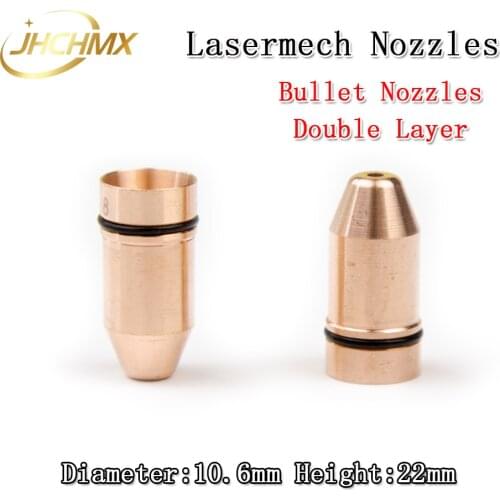 High Quality 10Pcs/lot Lasermech Bullet Nozzles Double Layer Dia.10.6mm Caliber 0.8 - 2.5 For Lasermech Fiber Laser Cutting Head