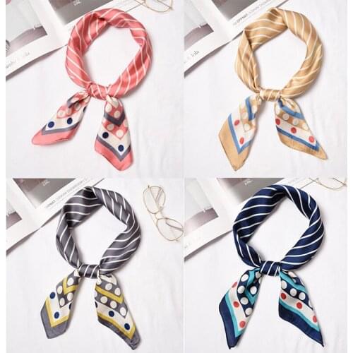 Yishine 20pc Mix Colors Multifunction Dots Stripes Printed Womens Satin Square Wraps Scarves Shawl Polyester Silk Scarf