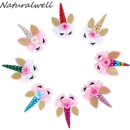 Naturalwell Little Girls Halloween Child Unicorn Hair Clip Silver Unicorn Horn Hairclips Photo Props Girl Birthday Outfit BB016D