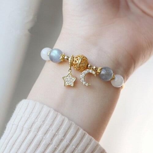 Natural Stone Bracelets & Bangles Crystal Beads Bracelets for Women Moonstone Citrine Strawberry Quartz 925 Silver Jewellery