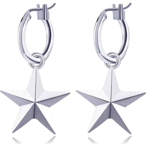 GEOMEE 1Pair Charm Pentastar Hoop Earring for Women Jewelry Design Star Pandent Geometric Minimalist Pendientes E114