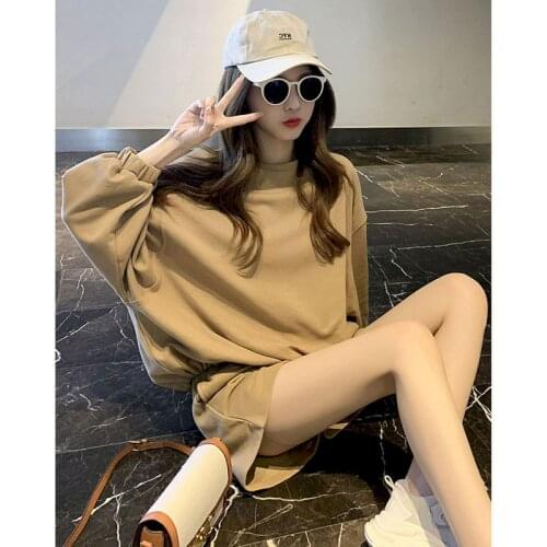 Womens Suits Casual Fashion Suit 2021 Spring Summer New Korean Round Neck Loose Pullover and Wide-leg Short Pants Two Piece Set