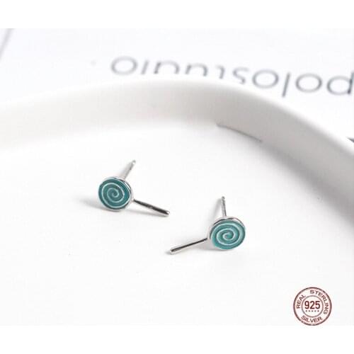 LKO Women Fashion Students Lollipop Stud Earrings 925 Sterling Silver Made Handmade Cute Girls Candy Gift Ear Accessories