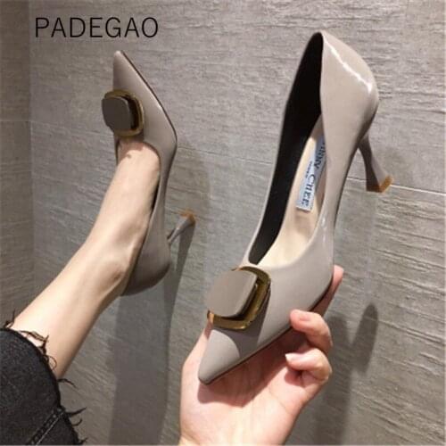 2020 Women Shoes Khaki Shallow High-heeled Shoes Solid Concise Elegant Fashion Woman Heels