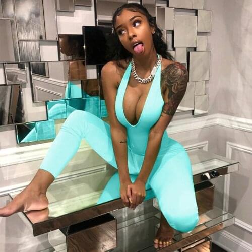 Halter Backless Sexy Jumpsuit Trousers Long Pants Bodycon Elegant 2020 Summer Women Fitness Clothes Party Streetwear