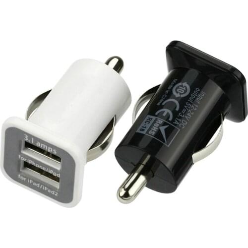 10pcs/lot 5V 3.1A Micro Auto Universal Dual 2 Port USB Car Charger for IPhone IPad IPod Charger Adapter / Cigar Socket Wholesale
