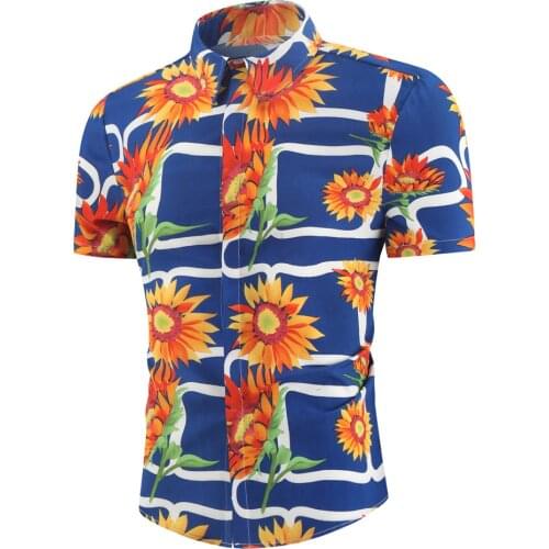 2021 Fashion Mens Short Sleeve Hawaiian Shirt Plus Size Asian Size M-4XL Summer Casual Floral Beach Shirts For Men