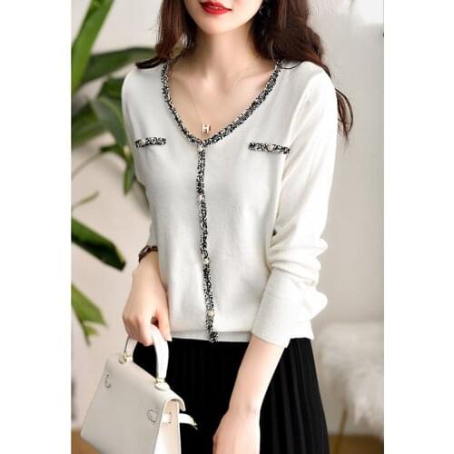 2021 Sexy v-neck Sweater Pullover Women Female Knitted Sweater Patchwork autumn winter slim long sleeve badycon Sweater Black