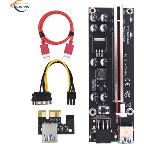 6 PCS COVYIV GPU PCIE/PCI-E Riser 009S Plus card PCI E X16 PCI Express 6Pin to SATA 1X 16X USB3.0 Extender LED Mining In Stock