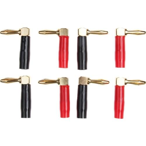8pcs Right Angle Gold 4mm Banana Plugs Set Audio Speaker Cable Connectors Screw L Type Adapter For 20 AWG-8 AWG Wire