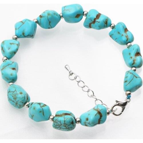 New Original DIY Bracelet Irregular Beads Women 9-11mm Turquoises Stone Strand Bracelets Bangle Wristband Jewelry 7.5inch A633