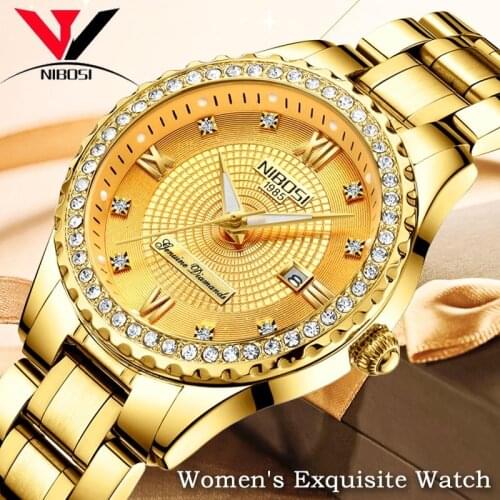 NIBOSI Lovers Watch Men Women Watches Relogio Feminino Top Brand Luxury Women Watch Gold Undefined Diamond Dress Wristwatch