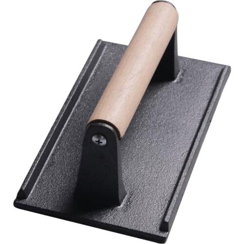 Cast Iron Pre-Seasoned Bacon Press & Meat Weight, Heavy-duty with Wood Handle, Burger Press, Grill Press, 21x11cm