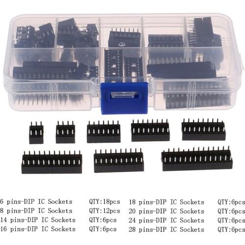DIP IC Sockets Solder Type Socket Kit 6/8/14/16/18/20/24/28 Pin Terminals 66Pcs/Box