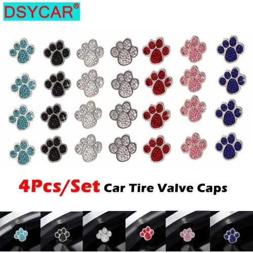 DSYCAR 4Pcs/Set Car Wheel Tyre Stem Air Caps Paw Diamond Dust-proof Caps Handmade Rhinestone Car Tire Valve Caps