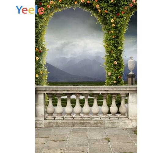 Yeele Green Arch Flower Pillar Balcony Natural Mountain Baby Wonderland Scene Photo Background Photography Photo Backdrop Studio