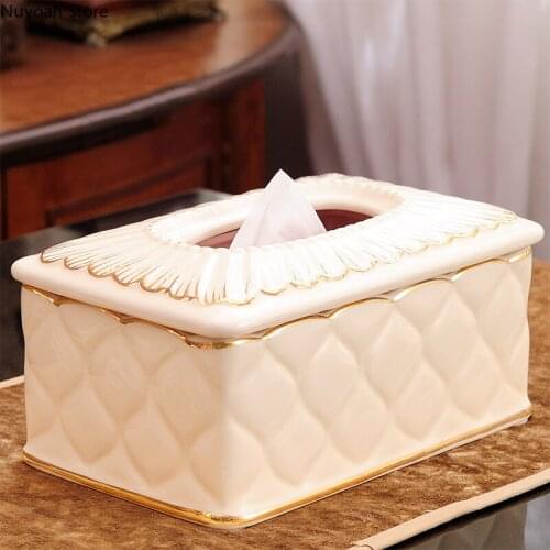 American Pastoral Tissue Box European-style Retro Ceramic Pumping Box Dining Table and Tea Table Decoration Crafts Ornaments