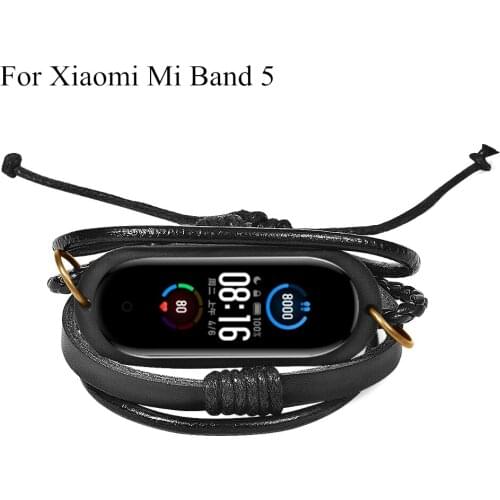 Leather Wrist Strap Vintage For Xiaomi Mi Band 5 Bracelet Weave Braided Strap For Mi Band 3 4 Mi Band 5 Wristbands Accessories