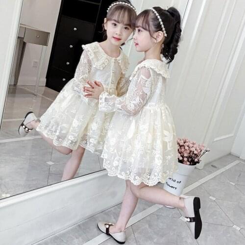 Girls Long Sleeve Lace Dresses New Spring and Autumn Childrens Embroidered Princess Dress Baby Kids Cute One Piece Clothes B218