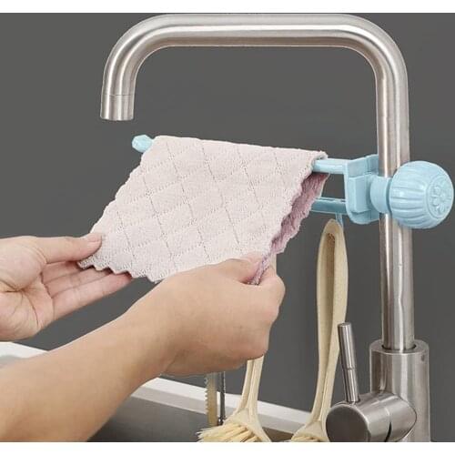 Kitchen Dish Towel Drying Rack Rod Bar Wand Brush Hanger Organizer Fit for Round Faucets