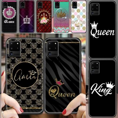 Lovers King Queen Texture Phone case For Samsung Galaxy Note 4 8 9 10 20 S8 S9 S10 S10E S20 Plus UITRA Ultra black fashion