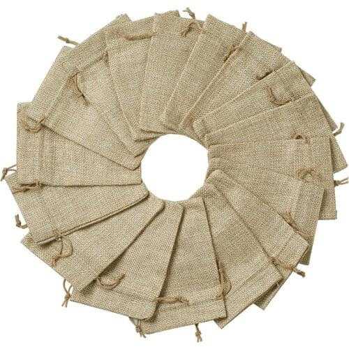 50pcs Burlap Packing Pouches, Drawstring Bags, BurlyWood, 13.5x9.5cm