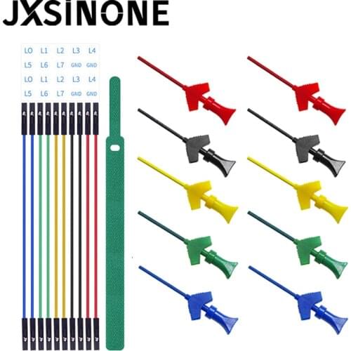 JXSINONE P1512D Mini Grabber SMD IC Test Hook Clip Jumper Probe Test Lead Kit Silicone Soft Dupont Cable for Logic Analyzer
