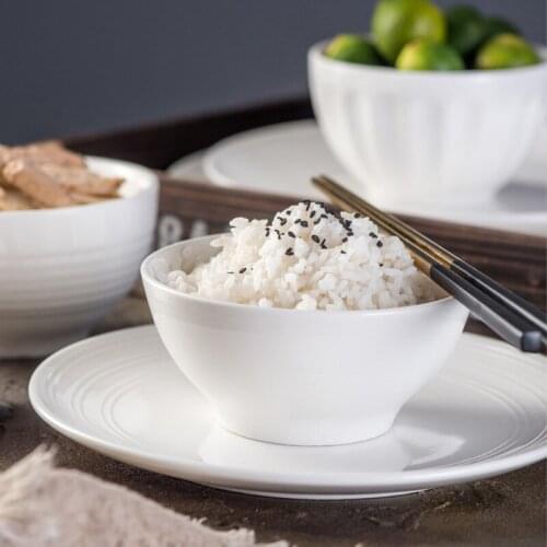 Mixing bowl set tableware kawaii bowl Japanese style striped pure white round ceramic bowl household soup bowl rice bowl