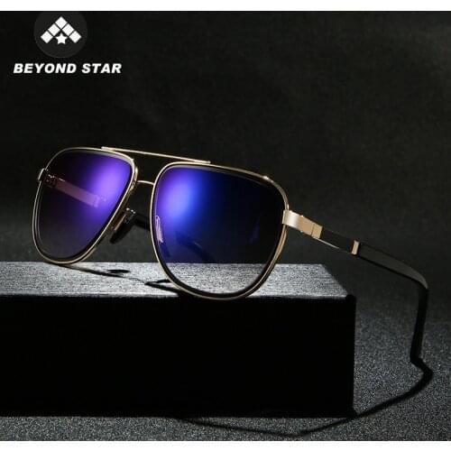 BEYONDSTAR Classic Aviation Sunglasses Man Mirror Blue Lens Luxury Politie Mens Sun Glasses 2019 lunettes de soleil UV400 G28095