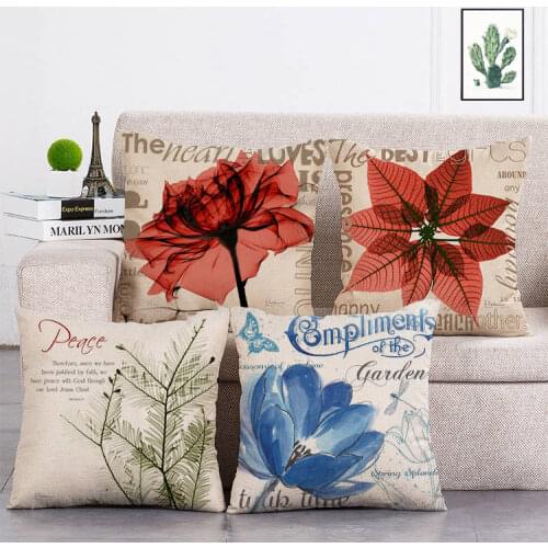 Nordic Style Watercolor Flower Pattern Cushion Cover Hazy Style Flowers Pattern Pillowcase Waist Throw Pillows Cover Decor T67