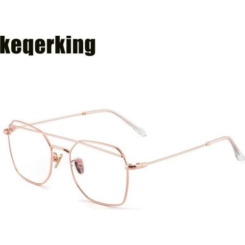 New Large Frame Transparent Glasses Frame Retro Glasses Metal Flat Mirror Trend Beam Glasses Frame Women Fake Glasses