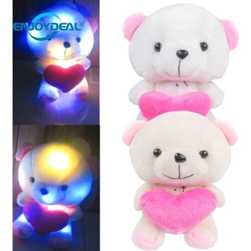 New Cute Holding the Heart Bear Colorful Light LED Luminous Doll romantic Made design Plush toy Baby toy Gift White/Beige