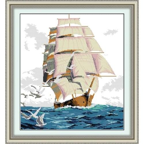 New Sailng Scenery Boats Canvas Cross Stitch Kits 100% Accurate Printed Embroidery DIY Handmade Needle work Wall Home Decor