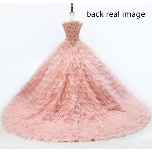 Formal Real Image Pink Tiered Tulle Flower Girl Dress for Wedding Princess Lace Kid Birthday Gown Party Dress Tailored Vestidos