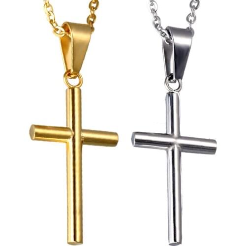 Stainless Steel Simple Cross Pendant Necklace For Men Gold Silver Color Charm Choker Necklaces Male Punk Hip-hop Jewelry Gift