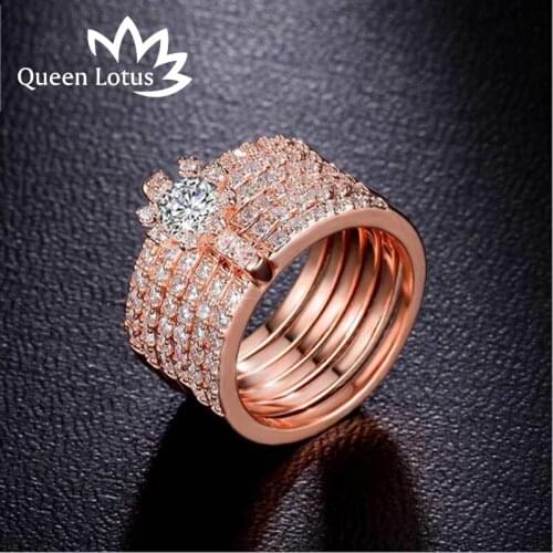 Queen Lotus Fashion Gorgeous Women Rings White Gold Color Wide Double Row Micro Zircon Ring Jewelry Wedding Aneis Delicado 2017
