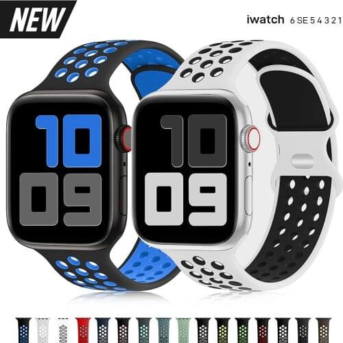 Silicone Strap For Apple Watch Band 44mm 40mm 42mm 38mm 44 mm watchband Breathable bracelet Apple watch 6 Strap iWatch 5 4 3 se