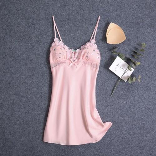 Pink Lace Summer Rayon Strap Nightdress Women Sexy V-Neck Backless Nightgown Sweet Trim Home Dress Casual Sleepwear Nighty Gown