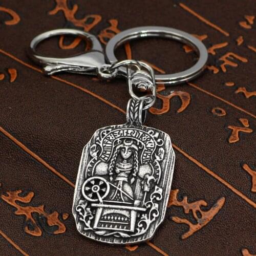 Norse Vikings Legendary Viking Women and Textile Machine Amulet Keychain with valknut gift bag