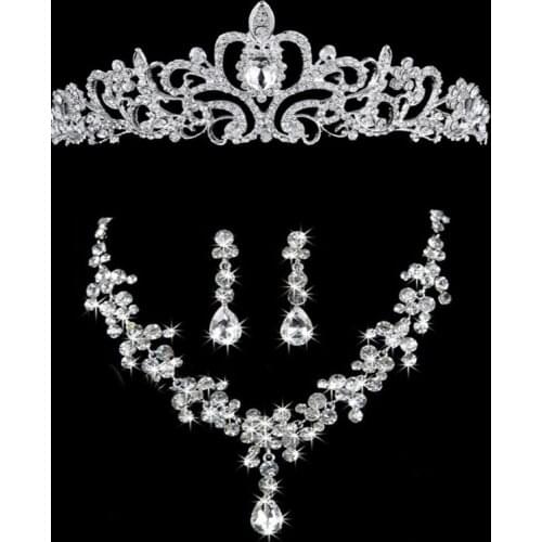 The Crystal ide Crown Hair Triple Wedding Garment Jewelry, Marriage Headwear Necklace Earrings for Women