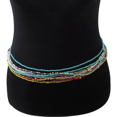 2PCS Women Girls Waist Bead Bohemian Multi-layer Waist Chain Belly Chain Body Chain Colorful Bead Waist Chain Jewelry