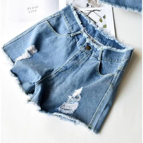 Summer Korean version of womens wear large size burlap, high waist jeans, womens shorts, students loose wide legs LQ0122
