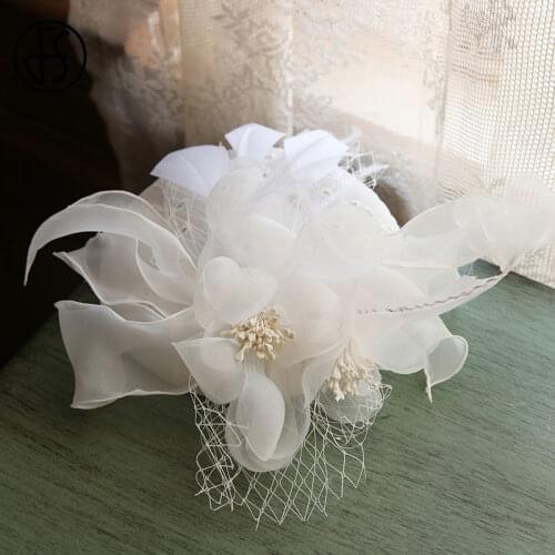 FS Women Hats 2021 White Fascinator Hat For Wedding Cocktail Elegant Female British Lady Church Lace Flower Hats Derby Fedora