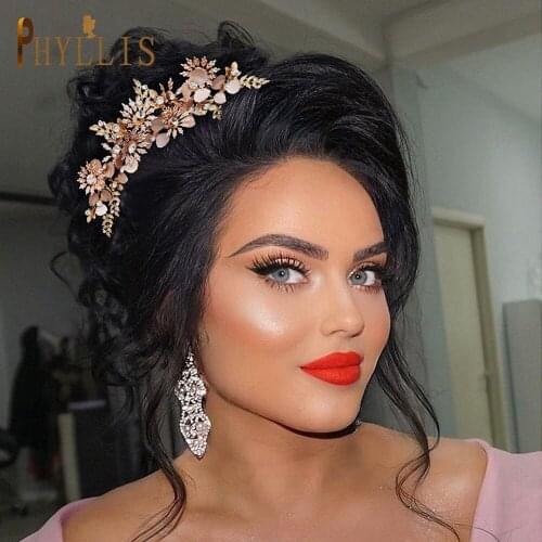 A216 Alloy Flower Bridal Headband Rhinestone Side Hair Clips Women Tiaras for Girls Korean Headpieces Wedding Headwear Headdress