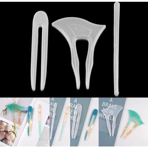 1Pcs Hairpin Epoxy Resin Molds Hair Stick Silicone Mold Headdress Hair Pin Casting Mould for DIY Crafts Jewelry Making Tool