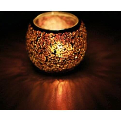 2 Pieces Home Decor Window Desk Top Glow Mosaic Candleholder Candlestick Bowl